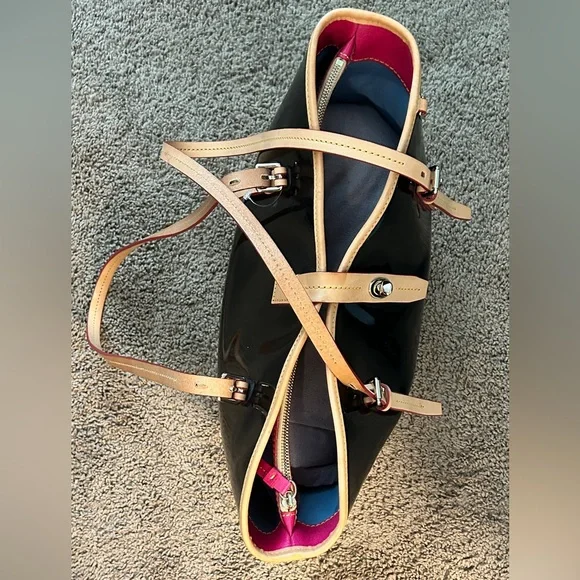 Dooney & Bourke Black Patent Tote with Tan Trim and Pink Interior w/ Reg. paper - Picture 13 of 13